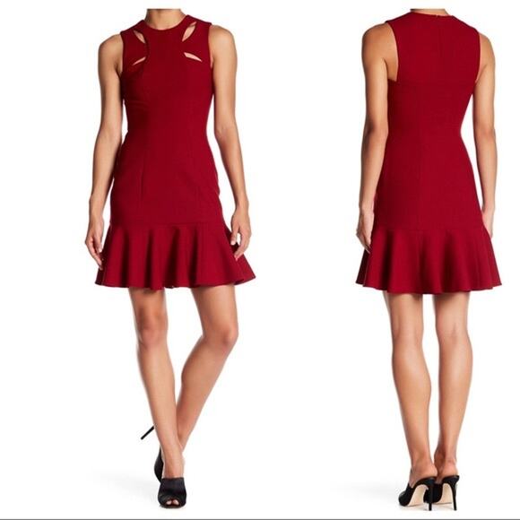 CINQ A SEPT SCORPIO CUT OUT TULIP HEM MINI DRESS CRIMSON RED Women’s Size 0 - Picture 3 of 13